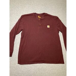 Carhartt Henley Shirt Mens Large Burgundy PRT Long Sleeve Pocket Tee FRM